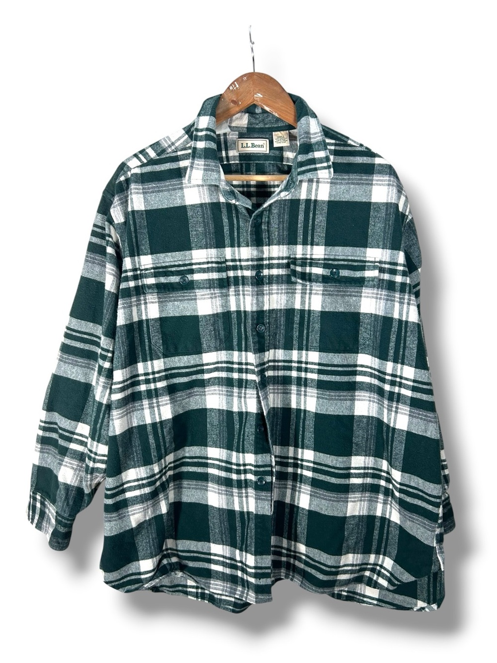 Vintage Men’s LL Bean Green White Plaid Heavyweight Cotton Shacket Size XL